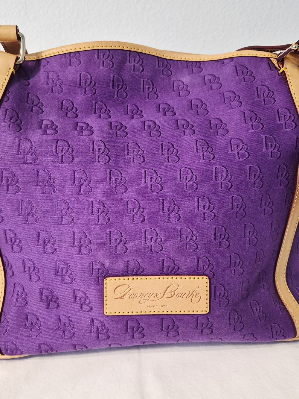 Dooney & Bourke Purple Shoulder Tote with Tan Leather Trim. Mint Condition.